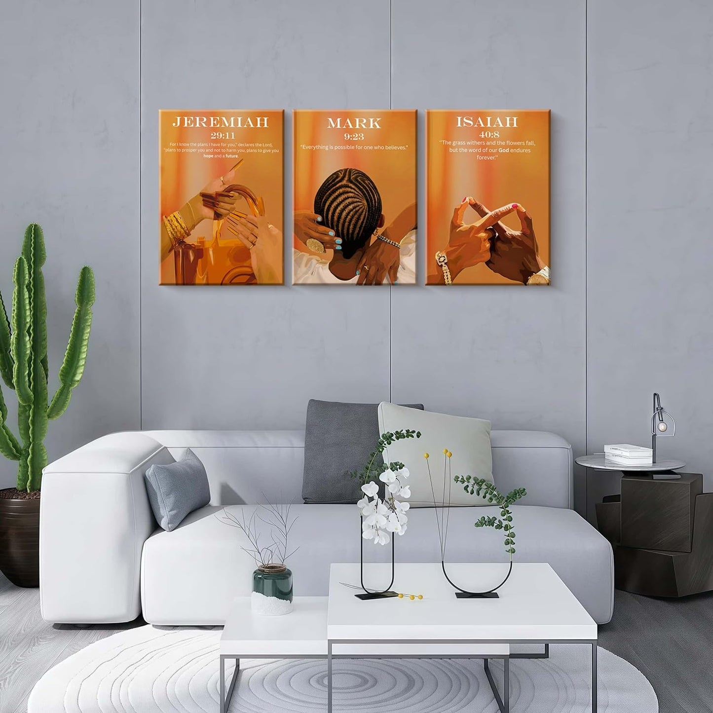 3Pcs Framed Black Women Christian Scripture Afrocentric Design Wall Art Decor Canvas Print Pictures Bible Verses Modern Artwork Poster Gallery Bedroom Living Room Office 12x16 Inch Ready to Hang