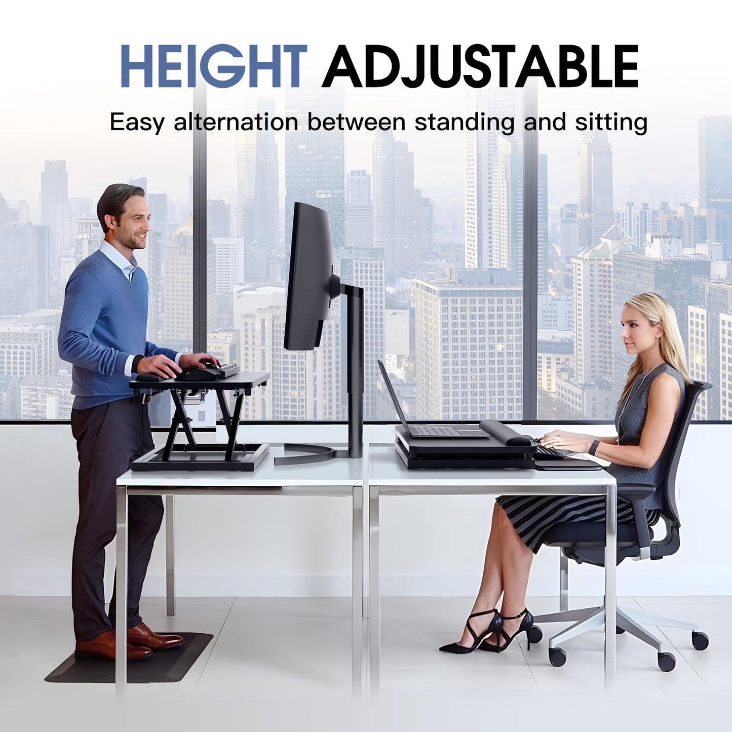 Omhuzsyo Standing Keyboard Tray Keyboard stand, Adjustable Height Keyboard and Mouse Riser for Desktop,For Ergonomic Sit Stand Workstations With Wrist Rest、Laptop Desk 26.7 x 11.7 Inch(Black)