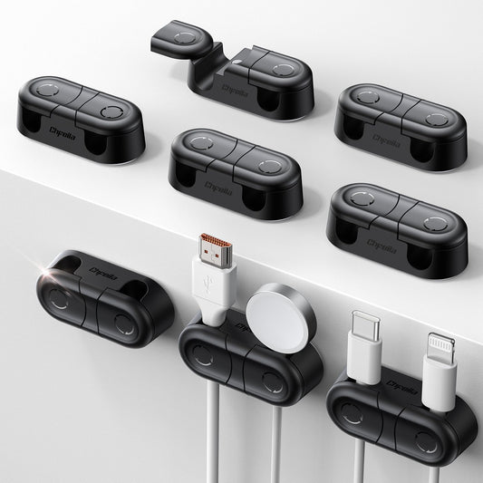 Magnetic Cable Clips - Chfeila 8Pack [Dual Slot] [360°Rotating & Twist-Lock] Cord Management, Adhesive Phone Charging Keeper, Wire Organizer Holder for Nightstand, Home Office Desk Accessories Decor