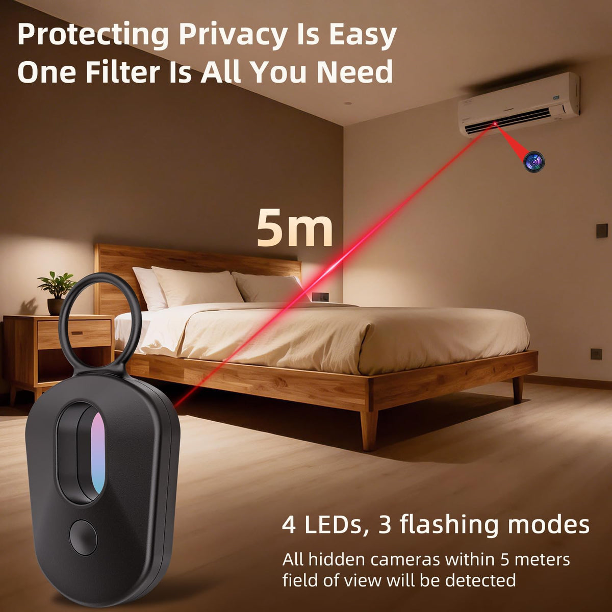 Hidden Camera Detector 2026 Upgraded, Anti Spy Camera Finder Hidden Devices Detector Privacy Pen Camera Scanner with 720H Battery Life & 3 Working Modes for Travel Hotel Home Bathroom Office (Black)