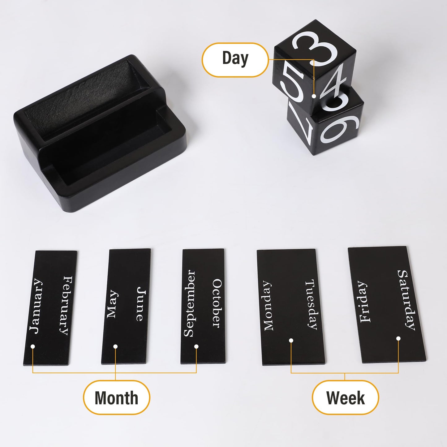 EASEYA Wooden Block Calendar for Desk, Daily Desktop Perpetual Desk Calendar, Modern Farmhouse Aesthetic Desk Accessories for Home Office Decor, Teacher, Classroom, Reusable Yearly, Black