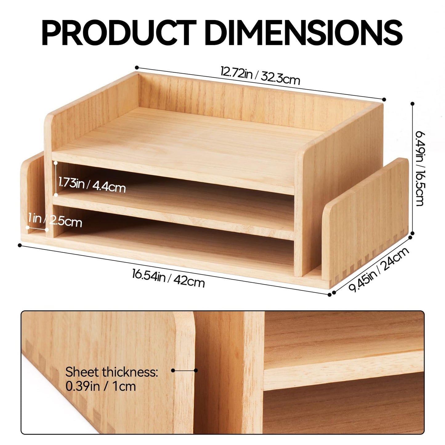 KIRIGEN Wood 3-Tier Office Desktop Document Tray - Mail Sorter Organizer Rack - Wooden Document Letter Stand for Folders, Mail, Stationary, Desk Accessories Natural(2TP-NA)