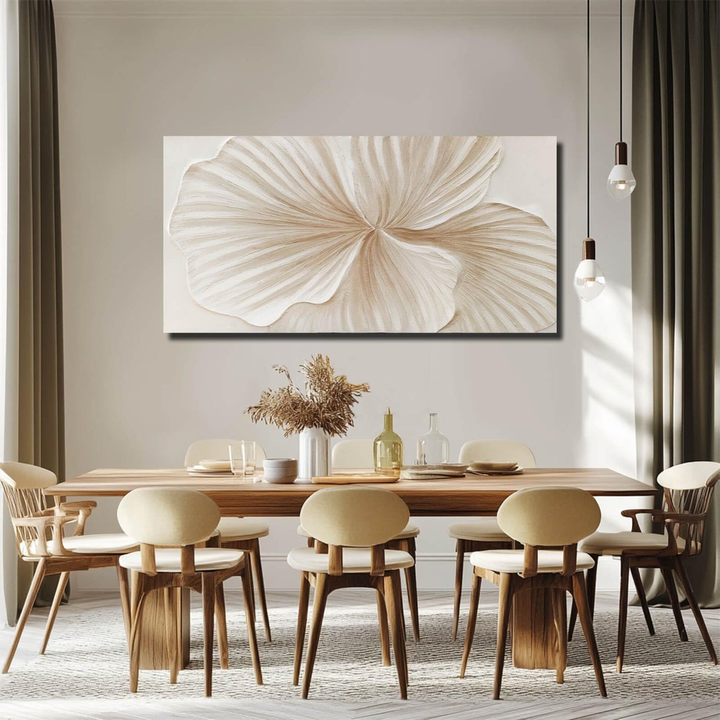 WINKAILIN Flower Wall Art Abstract Floral oil Painting Modern 29x58 White and Gold Large Canvas Artwork Minimalist Decoration for Living Room Bedroom Office Home