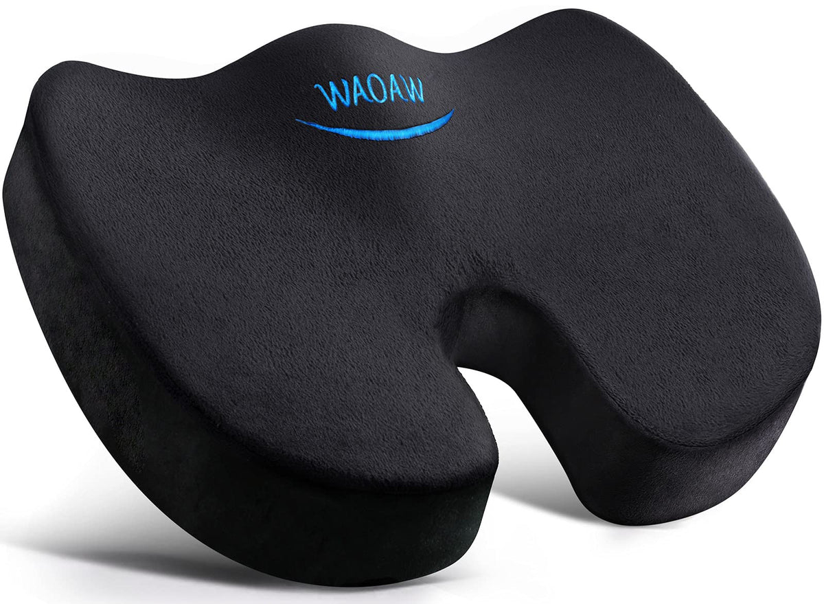 WAOAW Seat Cushion, Office Chair Cushions Butt Pillow for Car Long Sitting, Memory Foam Chair Pad for Back, Coccyx, Tailbone Pain Relief, Stocking Stuffers Gifts for Men Women (Black)