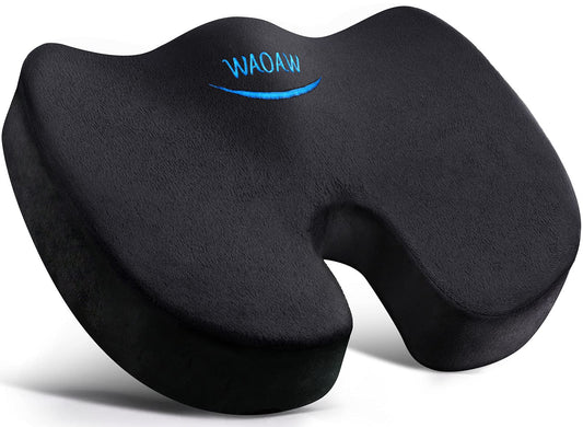 WAOAW Seat Cushion, Office Chair Cushions Butt Pillow for Car Long Sitting, Memory Foam Chair Pad for Back, Coccyx, Tailbone Pain Relief, Stocking Stuffers Gifts for Men Women (Black)