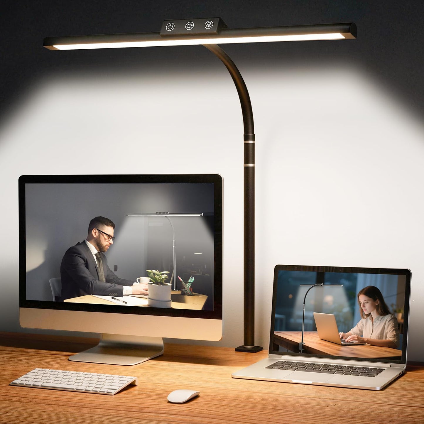 LED Desk Lamp for Home Office, Flexible Gooseneck Desk Lamp with Clamp, 5 Color Touch Control Stepless Dimming Adjustable Eye-Caring Desk Light with Adapter for Reading, Drafting, Study, Workbench