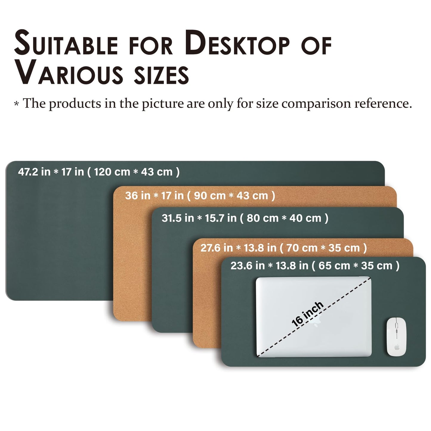 Cork Desk Mat - Dual-Sided Desk Pad for Office and Home - Desk Organization and Accessories - Ideal for Large Mouse Pad and Desk Mats on Top of Desks(Dark Green,90cmx 43cm)