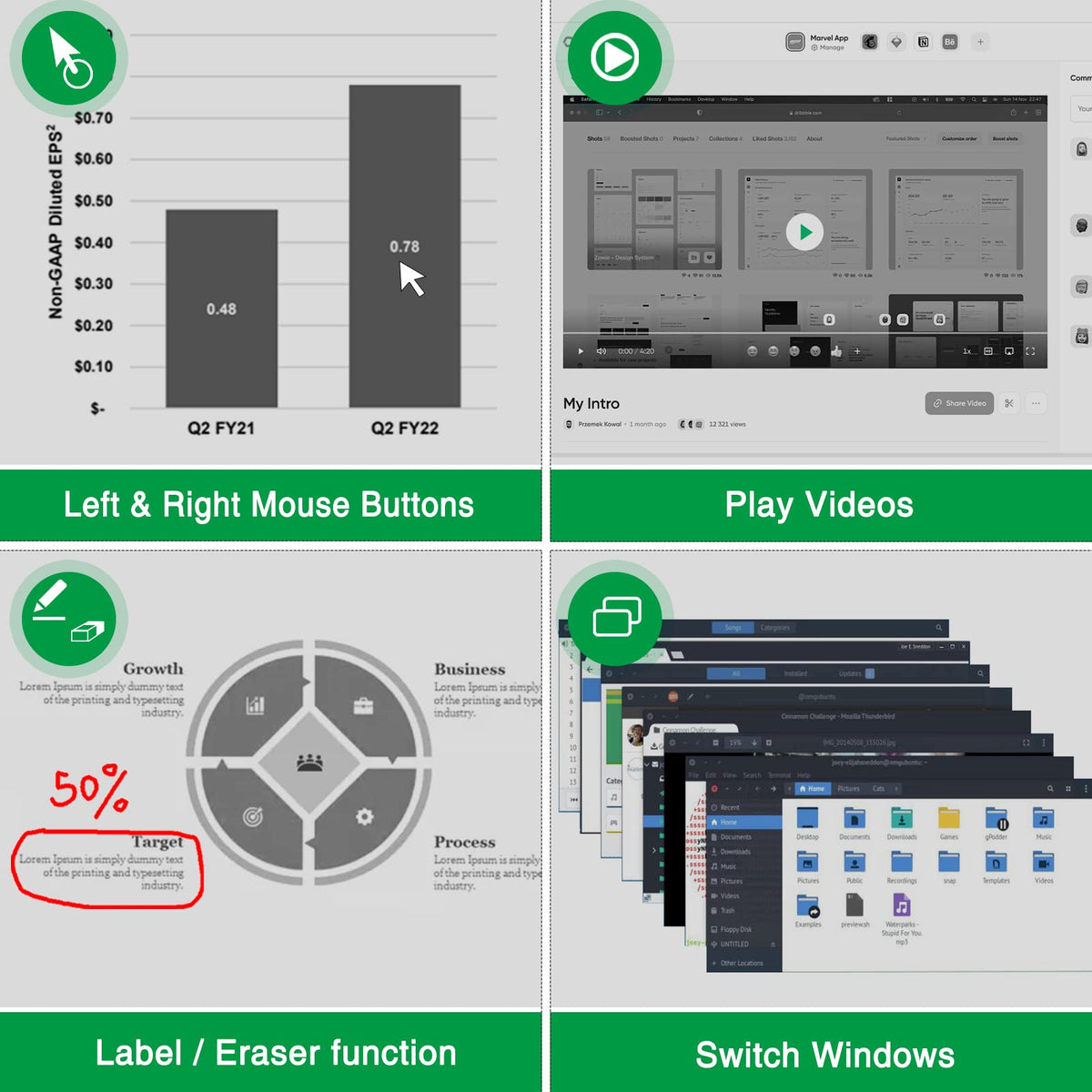 Presentation Clicker Mouse Control with Green Light for PowerPoint Presentations, Wireless Presenter Remote Control Slide Clicker for Classroom Office