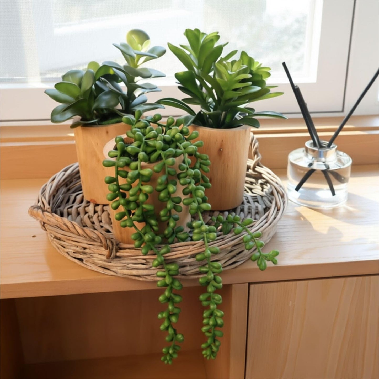 VINSUNI Artificial Succulents with Pots - Set of 3 Small Fake Plants for Aesthetic Room Decor - Realistic Mini Faux Greenery for Office Desk, Bookshelf, and Bathroom - Modern Home Accents