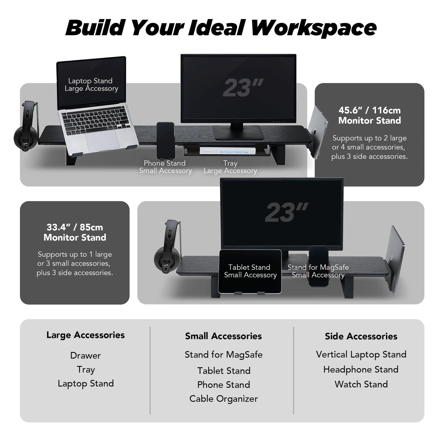 ULTRARM Moodular Add-ons Storage Tray [Accessory Only - Requires Moodular Wooden Monitor Stand Slide Rails for Use] Black MSA-TR