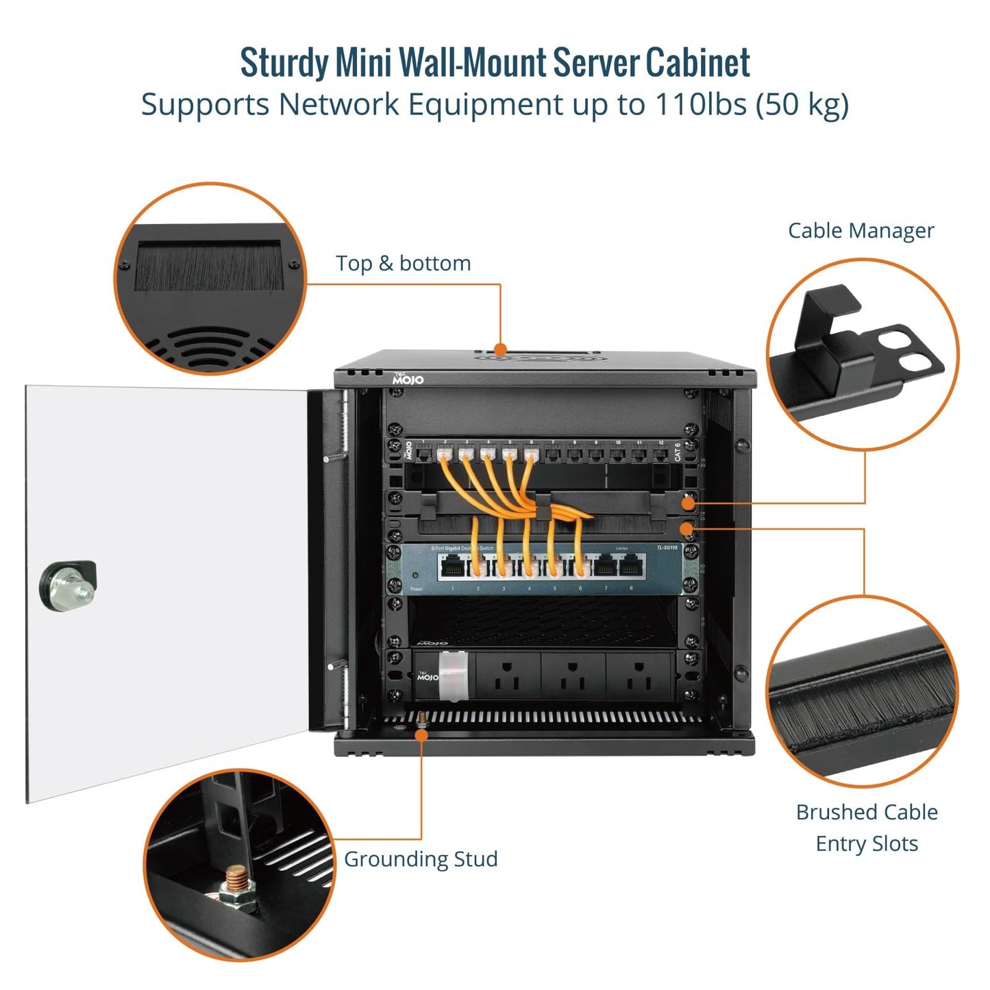 Tecmojo 6U 10 inch Rack, Wall Mount Network Cabinet Set,12.3W x 13D x 11.8H- Load Capacity 110Lbs(50 kg),Black 10" Wall Housing Server Rack Set