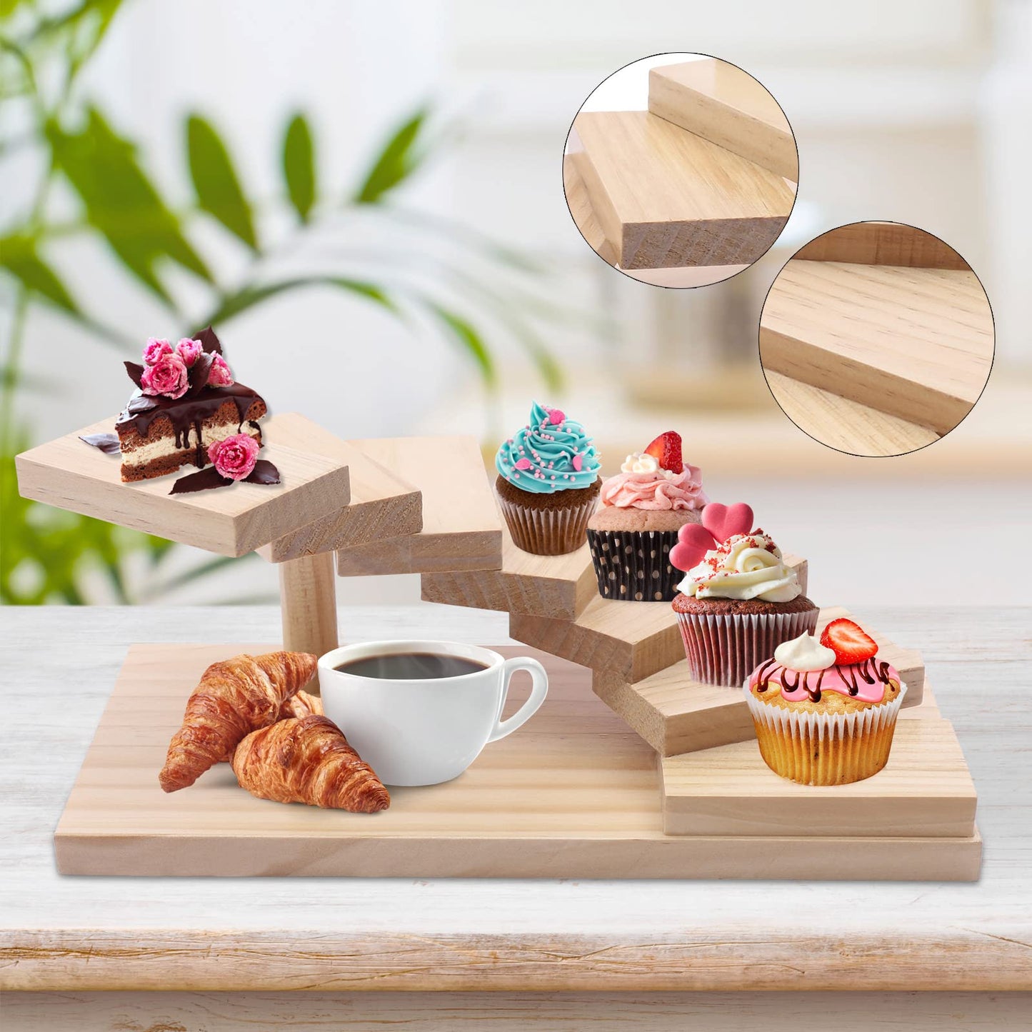 SHATUOA Wood Sushi Plate, Wooden 7-Step Staircase Sushi Rack,Multi-Tier Sushi Serving Display Tray for Snacks Food Sashimi Cuisine