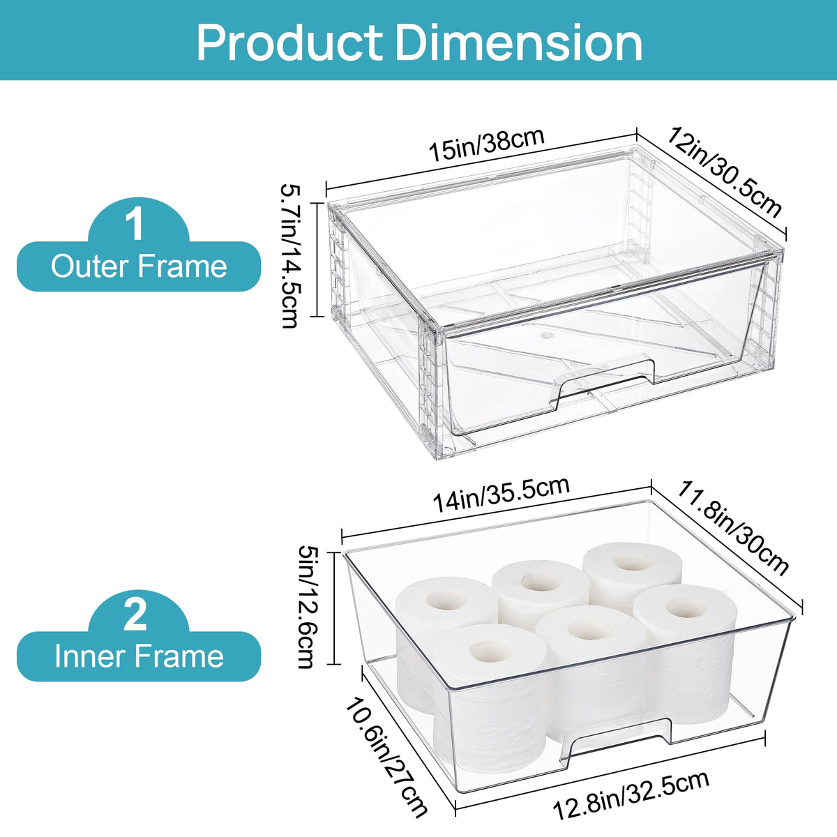 Vtopmart 2 Pack Large Stackable Storage Drawers,Easily Assemble Clear Acrylic Bathroom Closet Undersink Organizers,Plastic Storage Bins for Cabinet,Kitchen Pantry,Medicine Organization