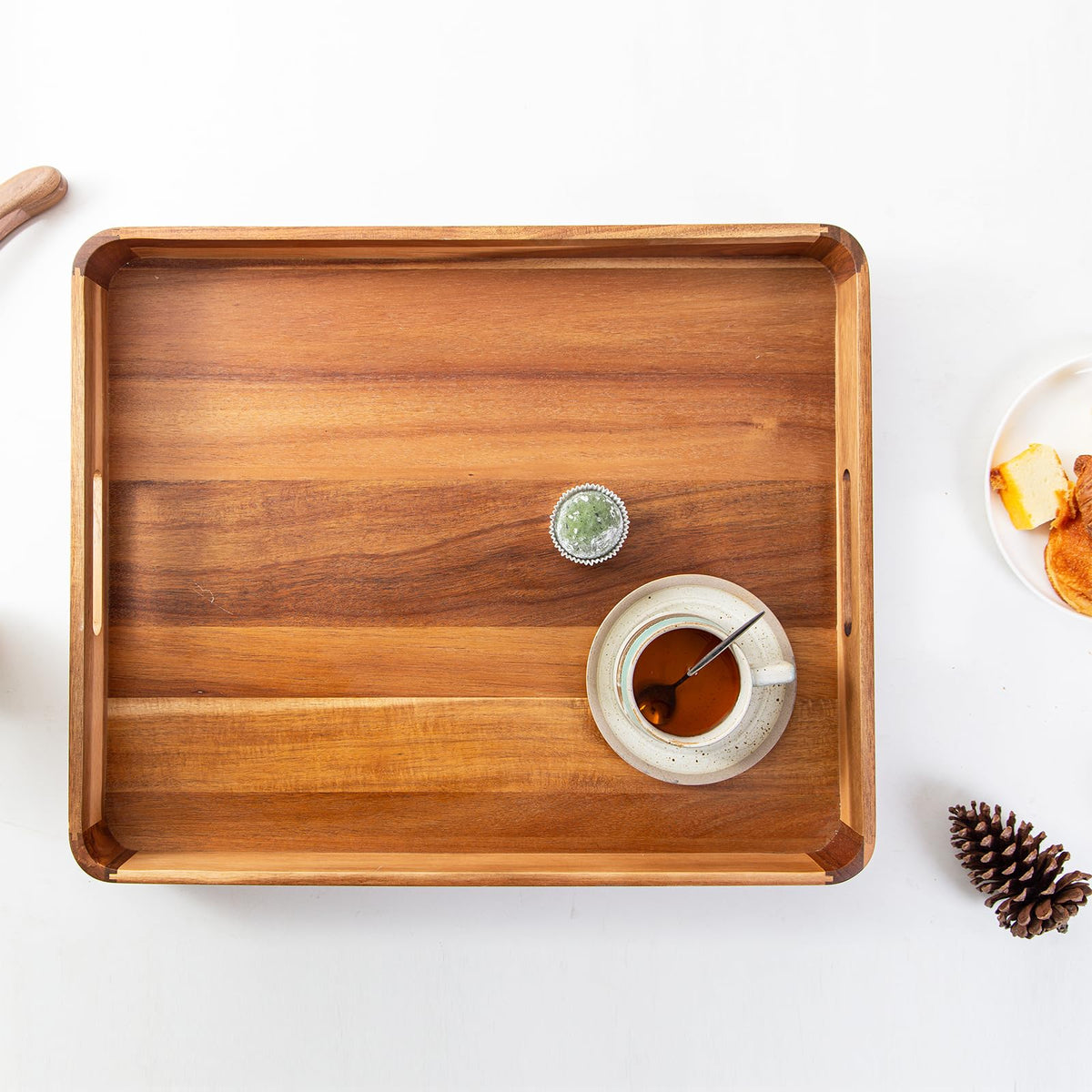 Wooden Serving Tray with Handles,Rustic Ottoman Tray for Kitchen Counter/Coffee Table/Living Room Decor,Versatile Tray for Party Wood ServingTray for Dinner/Breakfast/Snack Entertaining Guests