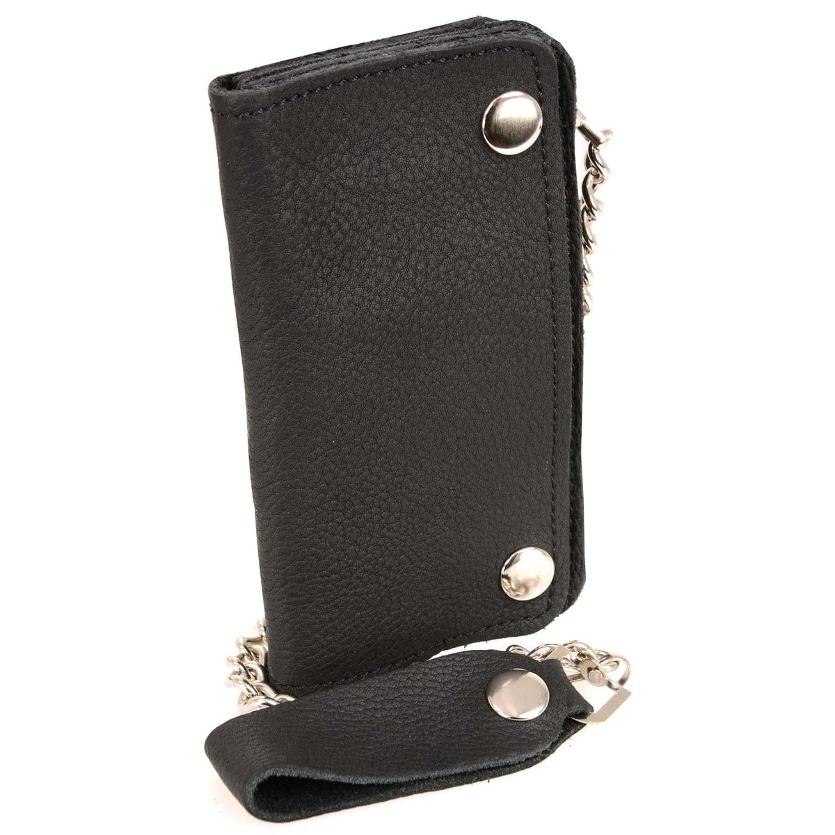 Milwaukee Leather MLW7883 Men's 6” Black Premium Leather Soft Biker Wallet - Bi-Fold Anti-Theft Stainless Steel Chain - One Size