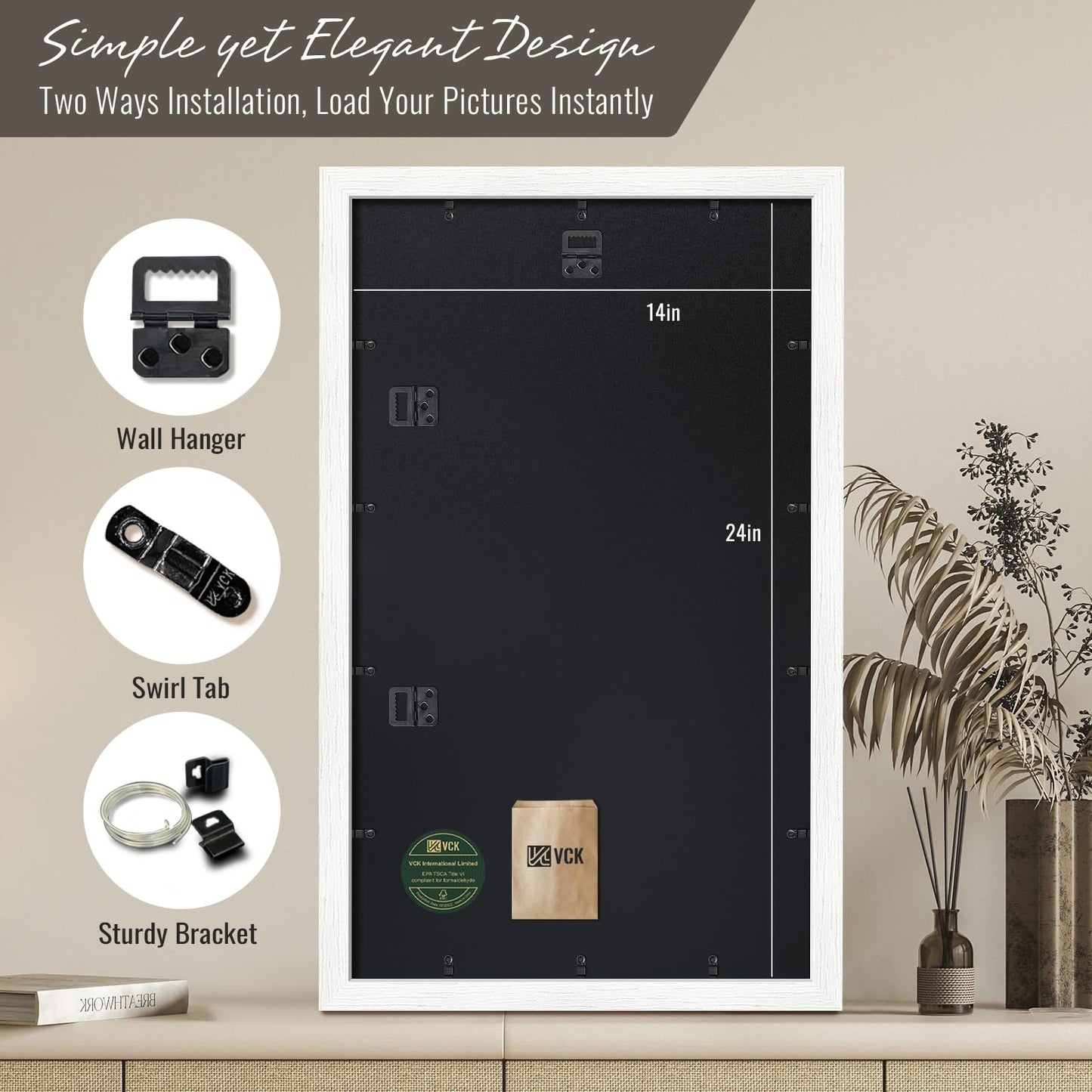 VCK 14x24 Picture Frames white Set of 6, Wide Border Wood Poster Frame, Multi-Directional Display Family Photos, Office Prints, Studio/Gallery Artwork, Woodgrain Series, Wall Hanging