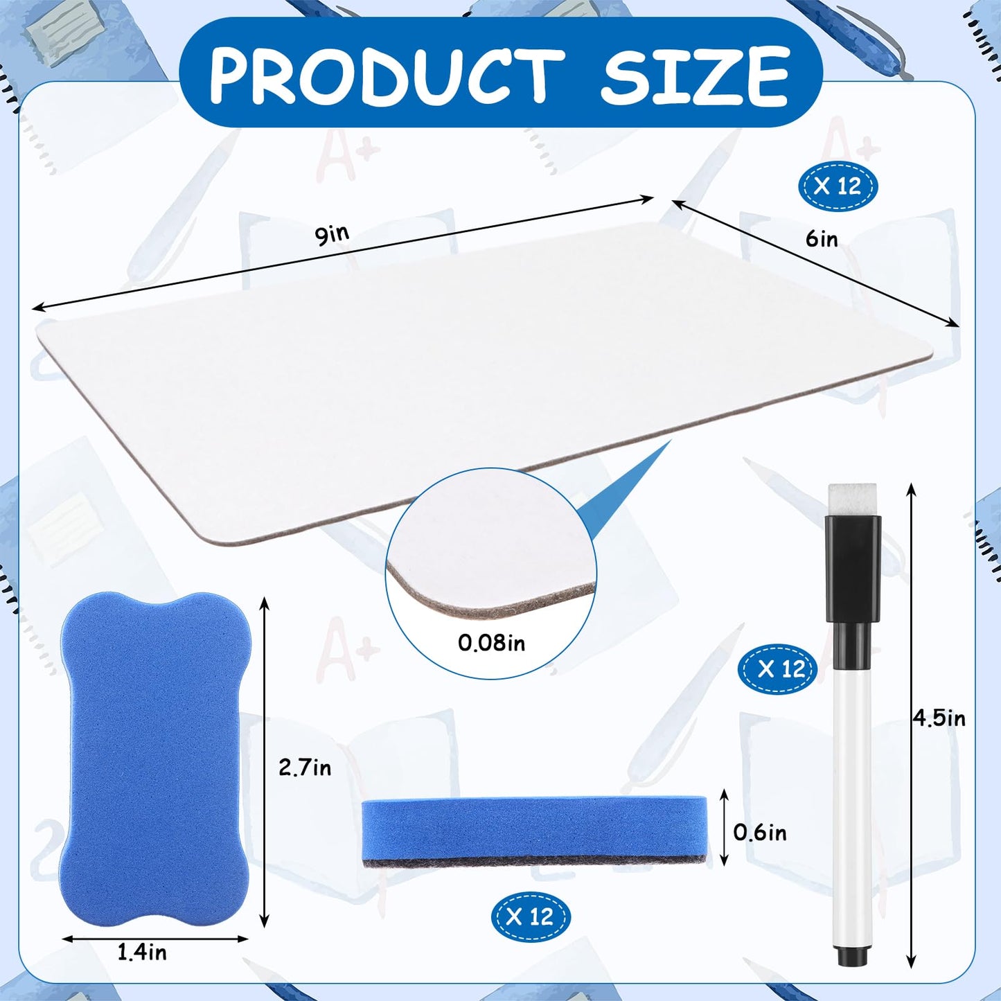 18 Pack Double Sided Dry Erase Boards 6 x 9 inch Double Sided White Boards with 18 Black Markers 6 Erasers Small White Dry Erase Boards for Students Teacher Classroom Supplies (Blank Whiteboard)
