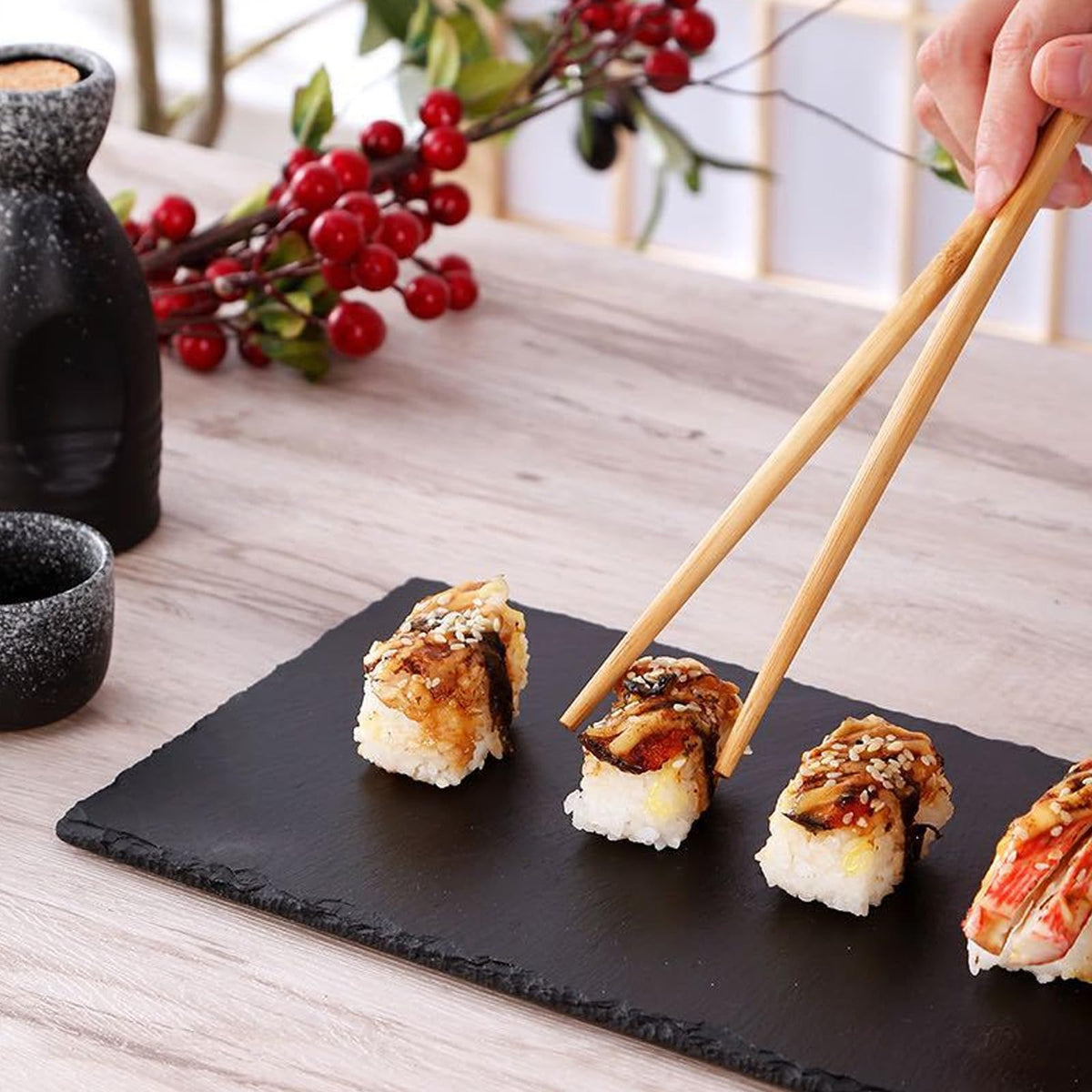 Hyuetrsa15Pcs Slate Cheese Boards, Natural Black Slate Charcuterie Boards with Chalk Surface for Laser Engraving DIY, 8" x 4" Mini Stone Plates for Party Sushi Serving Tray, Gift Ready