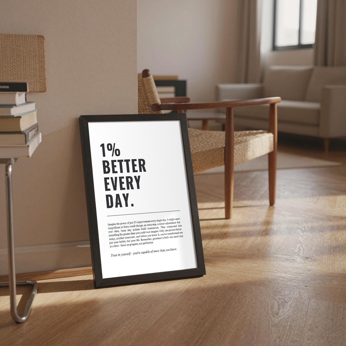 8X10 Inch Black Framed 1% Better Every Day Canvas Wall Art Motivational Minimalist Posters Growth Mindset Self Improvement Quotes Prints Wall Decor For Office Home Gym Bedroom Study