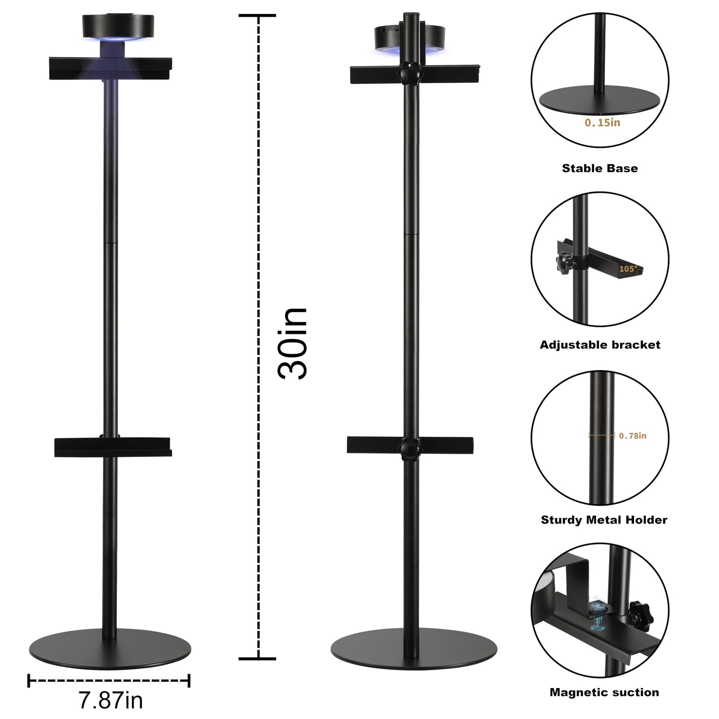 Adjustable Desktop Photo Frame Stand with Magnetic Wall Painting Light, Holds Picture Frames up to 30 Inch,with Rechargeable Battery,Metal Vertical Stand with 3 Color Temperature & 13RGB Poster Lights, for Displaying Picture Frames, Artworks (1 Pack,Black