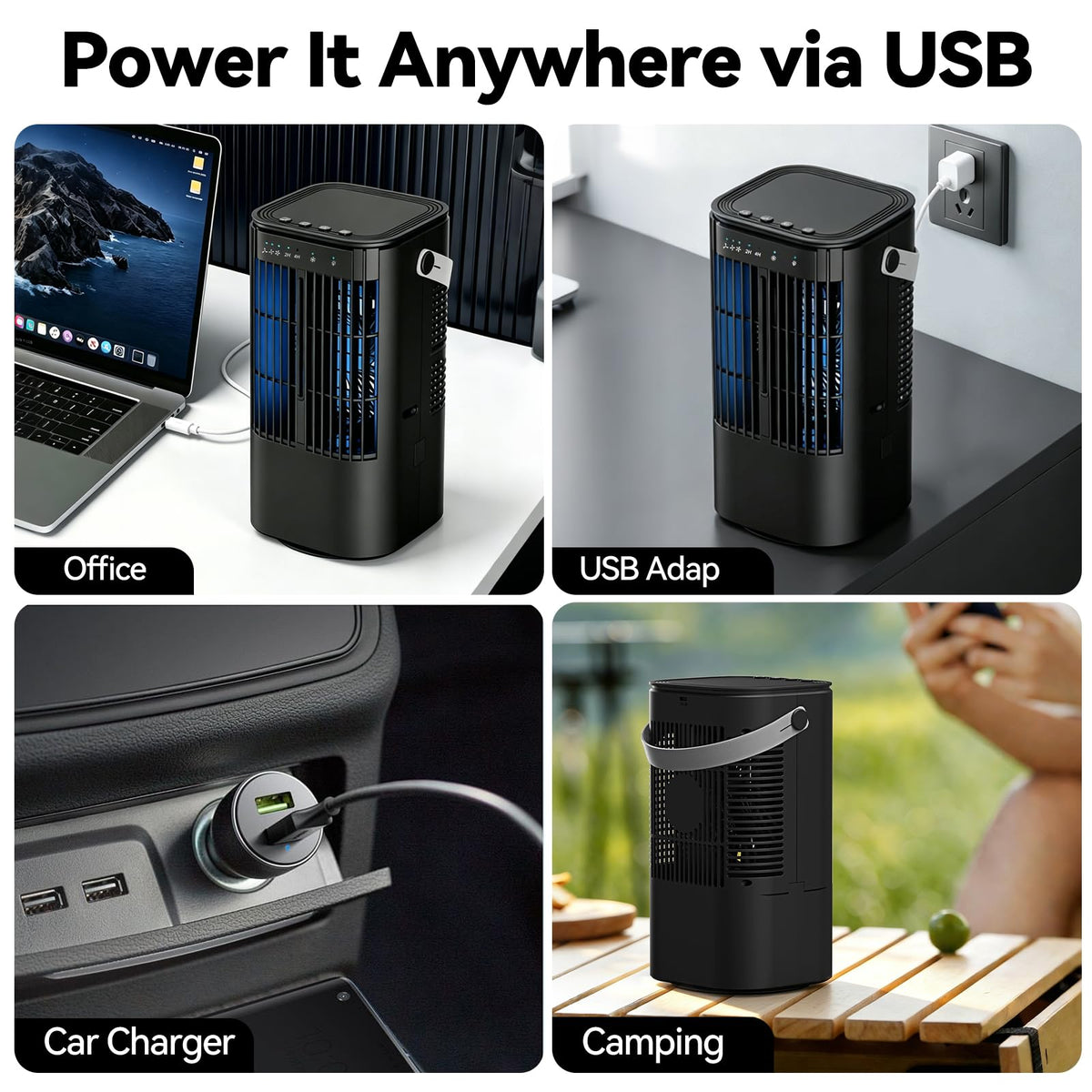 Portable Air Conditioners, 4-in-1 Mini Small Air Conditioner Evaporative Air Cooler Fan with 1000ml Water Tank, 3 Speeds & 7 LED Lights, Personal Mini AC with Timer for Bedroom, Desktop, Home, Office