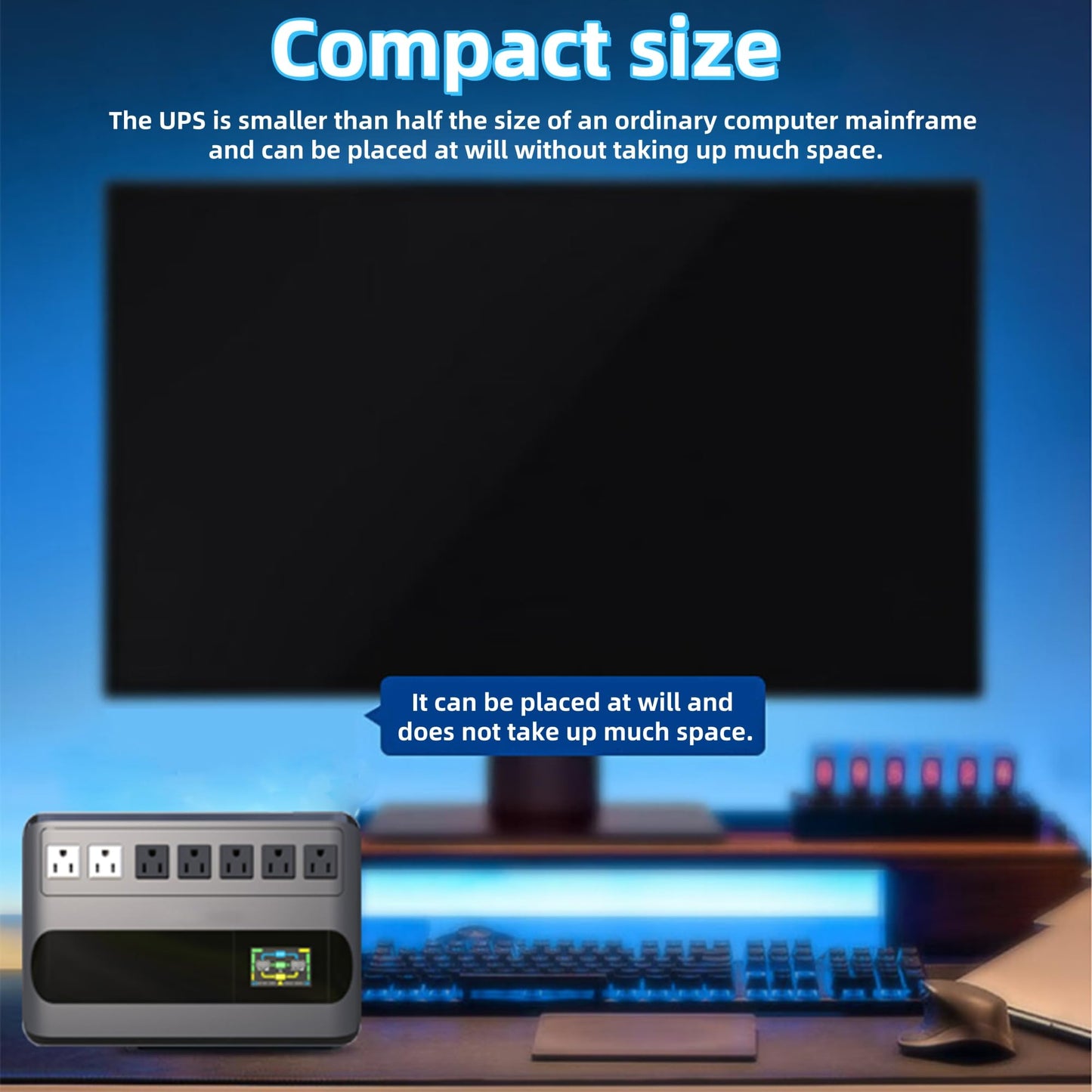 Gitroso UPS 1000VA 500W Uninterruptible Power Supply Offline Back UPS Intelligent LCD Battery Backup and Surge Protector Battery Backup for Computer GF1000