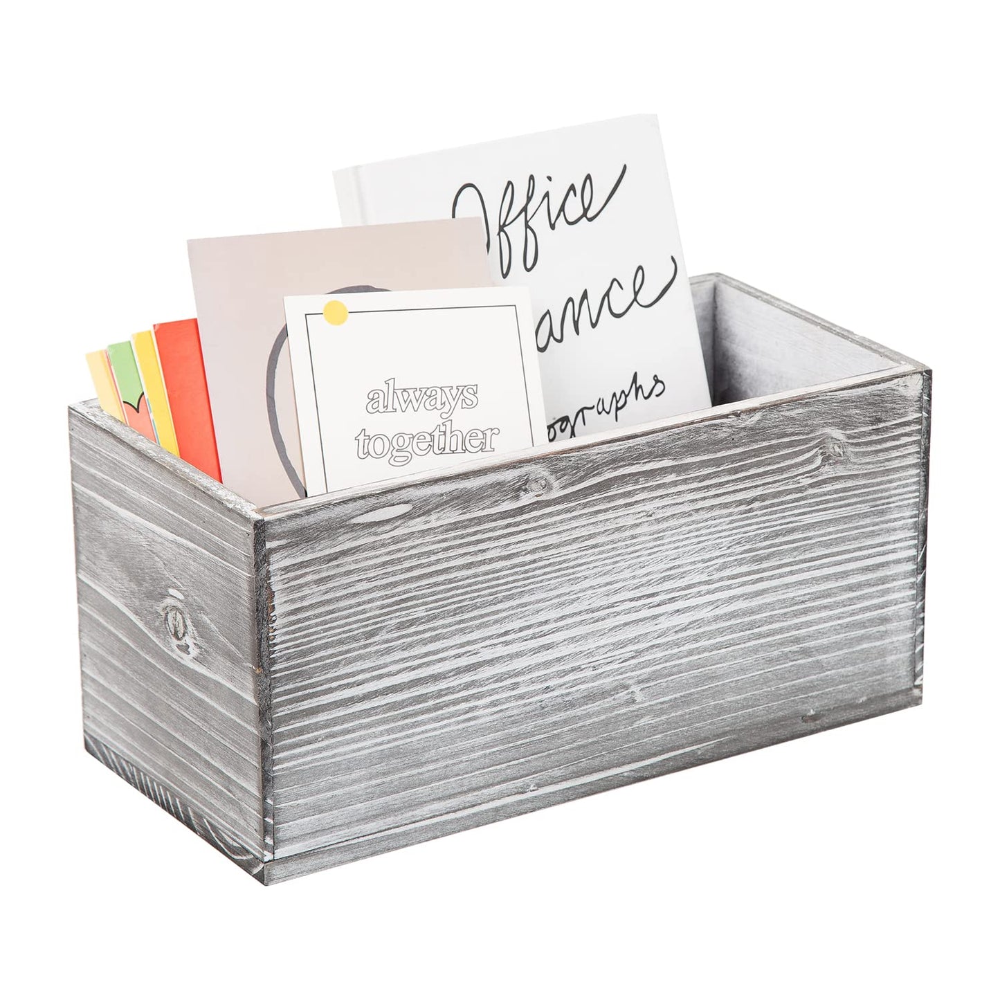 ExoLiry Rustic Gray Wood Mail Box Storage Holder File Organizer Tabletop Wooden Basket Letter Script Design Envelope Folder Decorative Container Desktop Home Office Entryway Bedroom Living Room