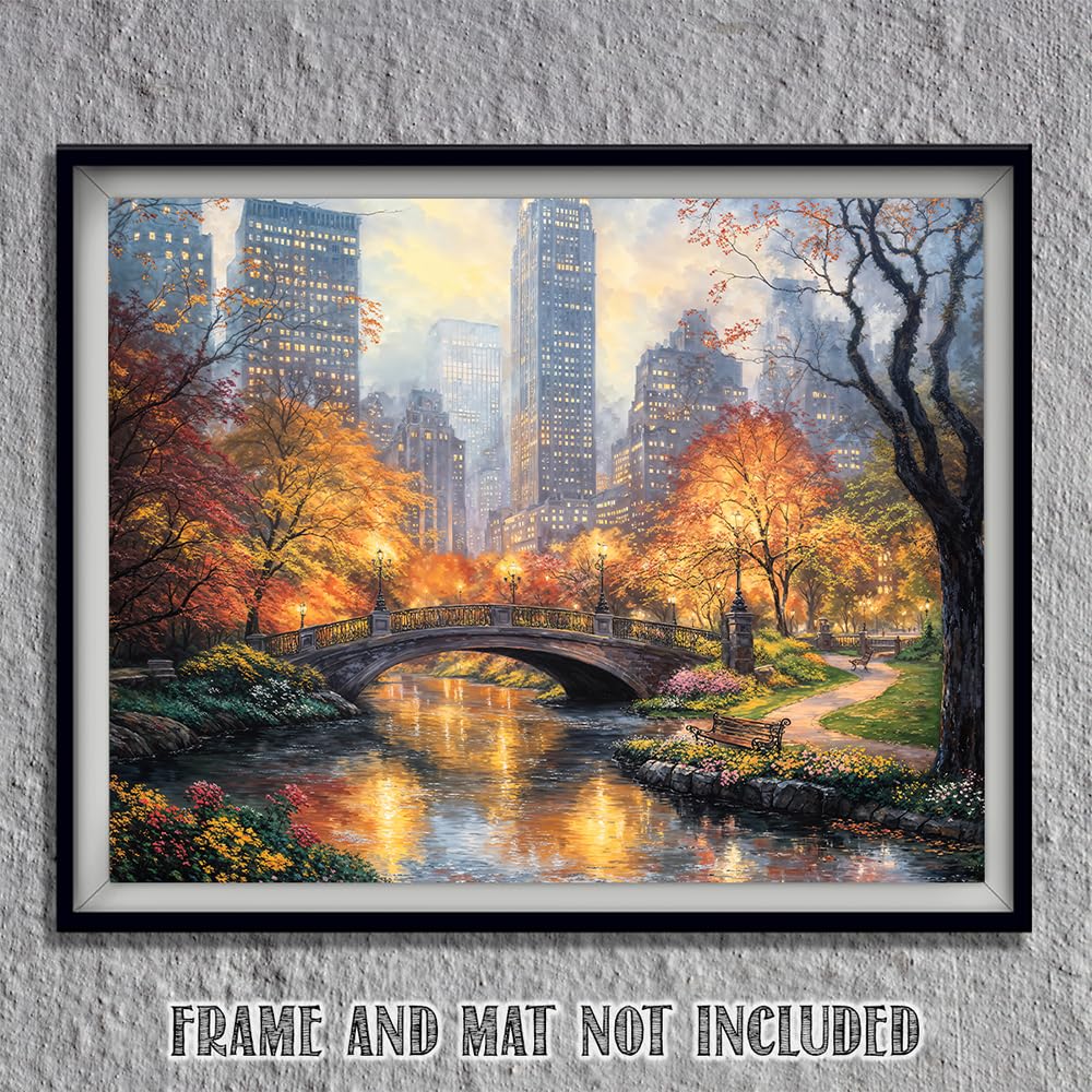 Autumn In Central Park Painting - 11x14 Unframed Poster Cityscape Wall Art, New York City Fall Decor, Urban Landscape, Scenic Park, Romantic City, Skyscrapers, Nature, Tranquil Condo & Apartment Décor