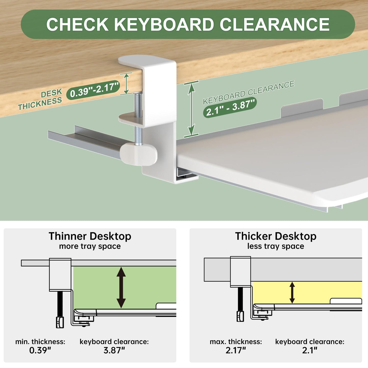 UPGRAVITY Extra Large Keyboard Tray Under Desk - Slide Out with Sturdy C-Clip Mount System, 31.5" (35.8" Including Clamps) x 11.8" Put-Out Keyboard Tray Computer Drawer for Ergonomic Typing, White