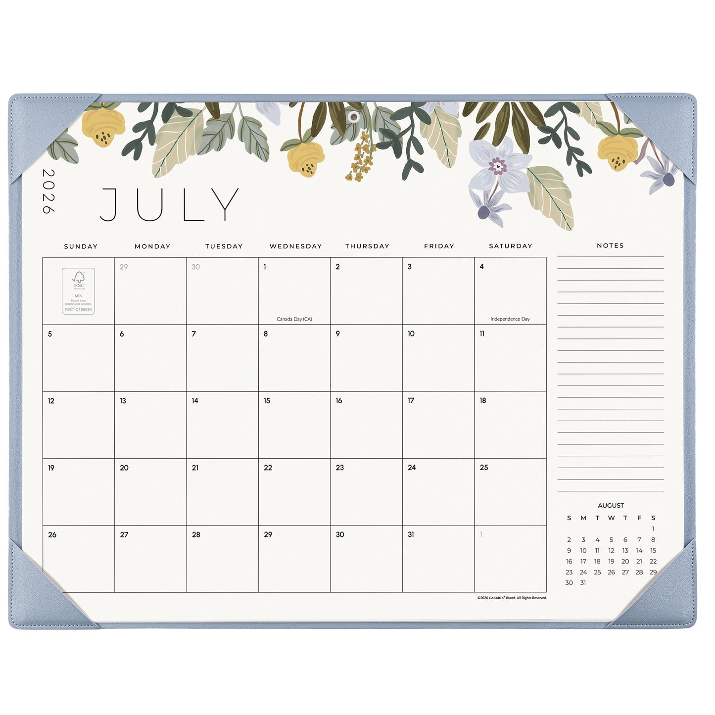 Desk Calendar 2026 with Desktop Mat, Cabbrix Large Desk Pad Calendar 22 x 17 Inch 18 Months Runs From July 2026 to December 2027, Floral Design Calendar 2026 for Home School and Office (Blue)