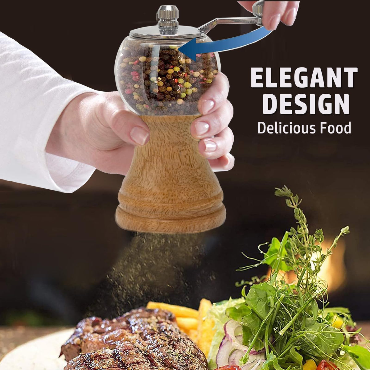 1-piece classic hand shake pepper mill gorgeous salt set, EP material acrylic, ceramic blades with adjustable coarse mill, enjoy your best freshly ground pepper sea salt (1 piece)