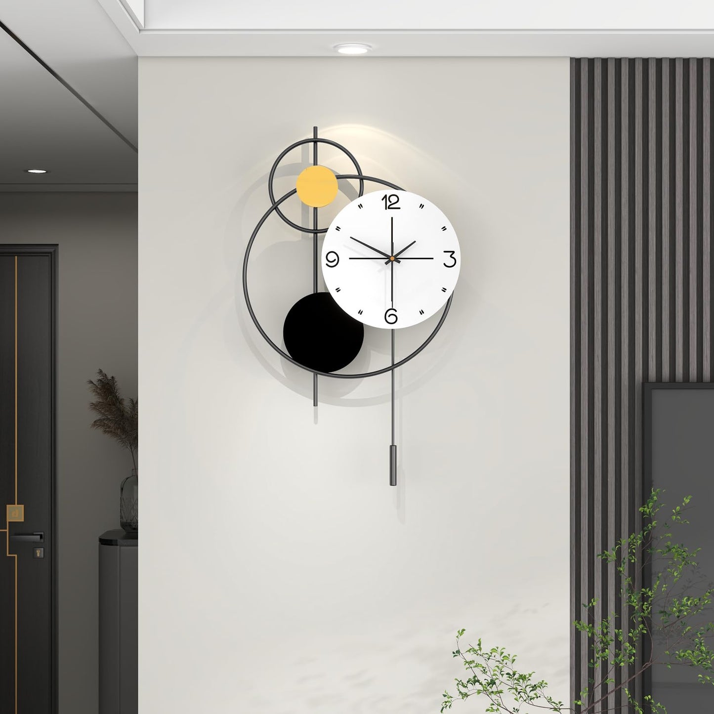 JUJUDA Large Wall Clock for Living Room Decor, Modern Decorative Metal Wall Clock with Pendulum for Bedroom Kitchen Office Decor, 13 Inch Big Silent Quartz Black Clock Battery Operated Non Ticking