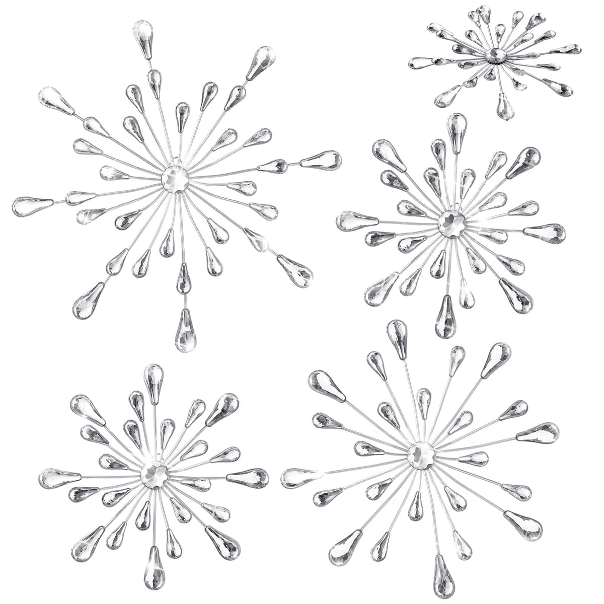 Hicarer 4pcs 3D Silver Metal Starburst Wall Decor Bling Crystal Wall Art Cast Iron Rhinestones Sunburst Decor Jeweled Hanging Glitter Diamond Accents Home Decorative for Living Room Bedroom Entryway
