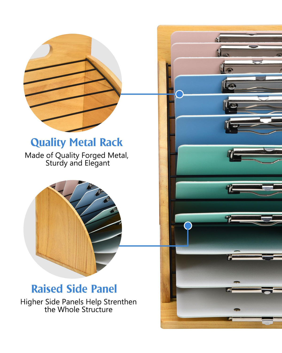 HULISEN Clipboard Holder, Wooden Clipboard Organizer with Raised Side Panel, Clip Board Storage Rack for Classroom and Office, Clip Boards not Included