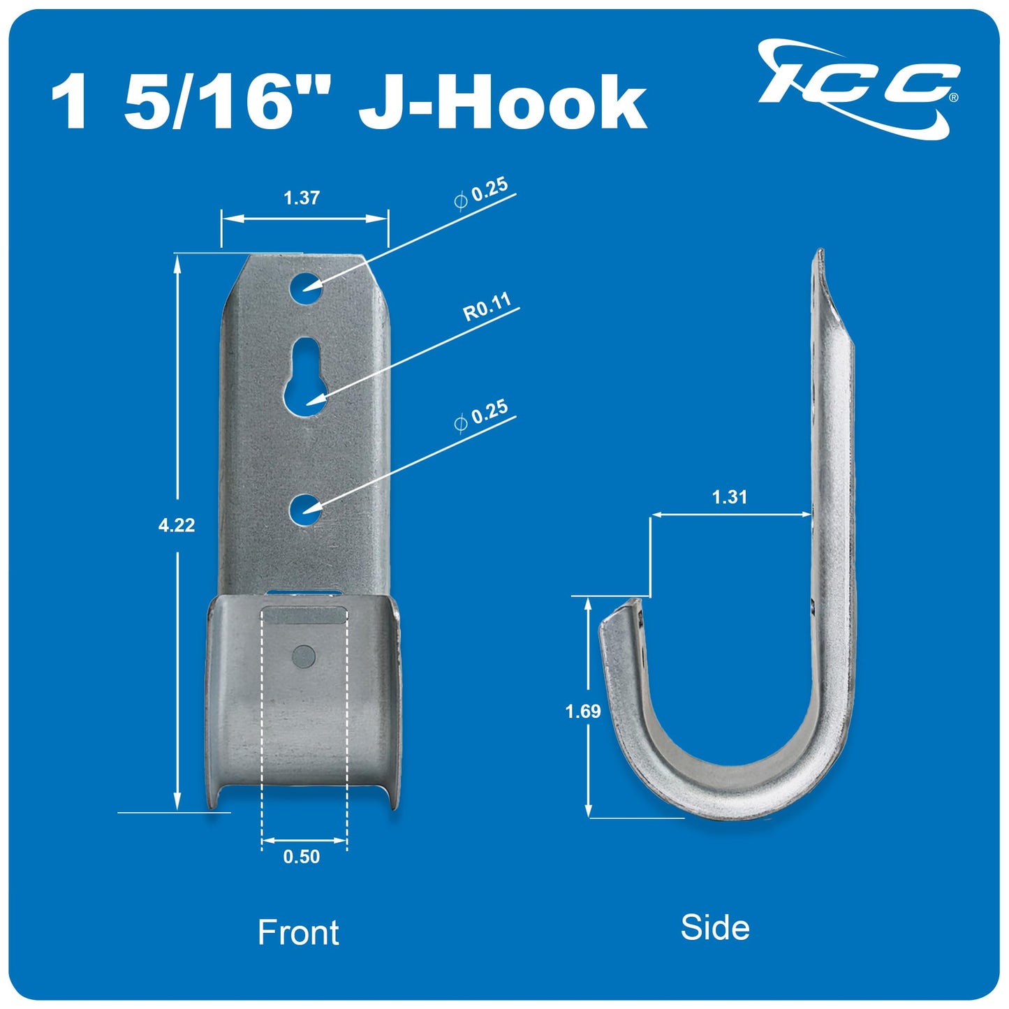 ICC 1 5/16" Wall Mount J-Hook in 25 Pack