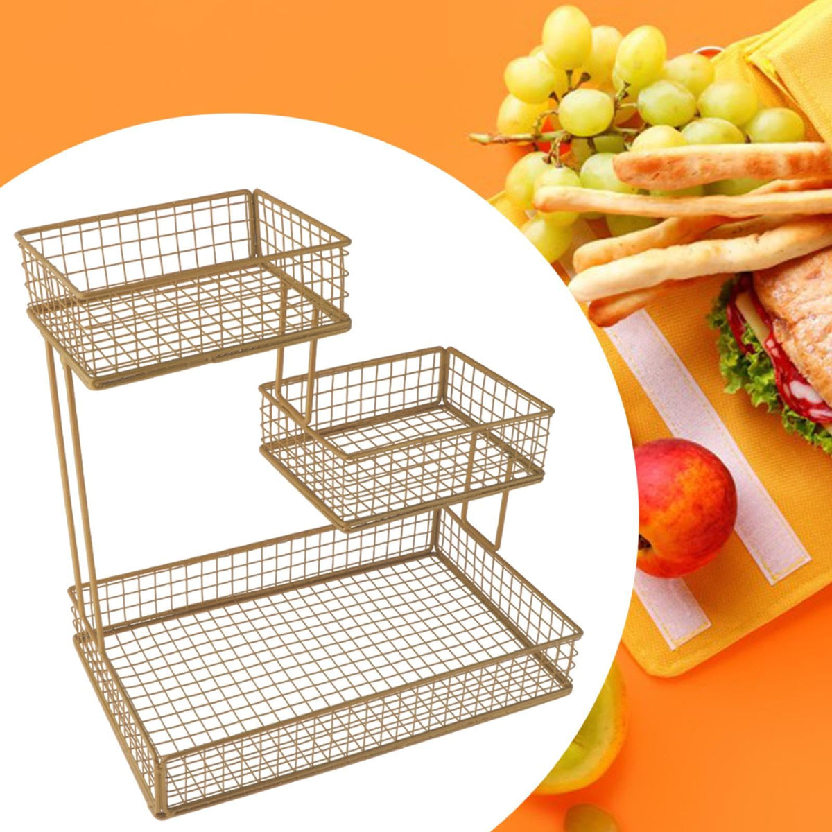 MagiDeal Metal Fruit Basket Snack Display Tray Countertop Large Capacity Multi Tier Metal Wire Storage Basket Home Use Storage Basket, gold