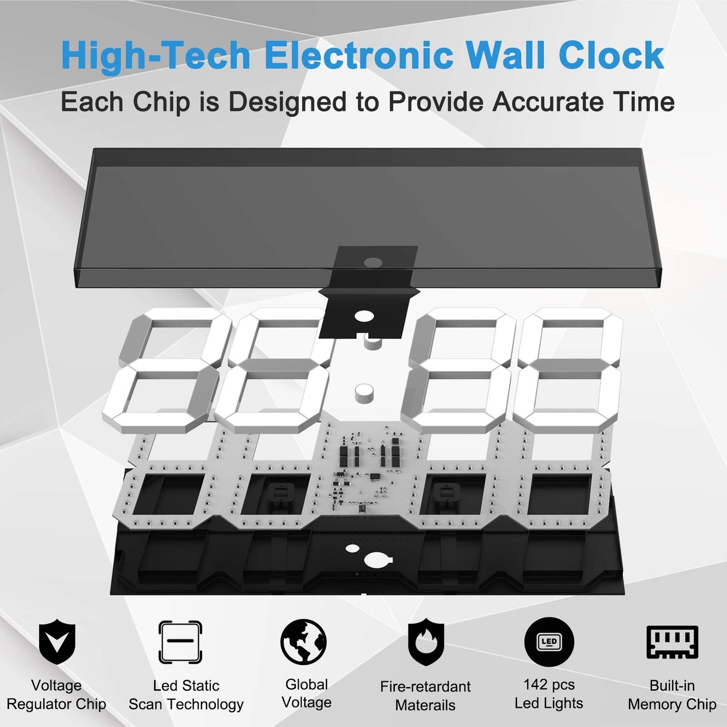 CHKOSDA LED Large Digital Wall Clock, Oversize Wall Clock with 6” Numbers, Remote Control Count up/Countdown Timer Clock, Auto Dimmer, Big Calendar and Thermometer(White)