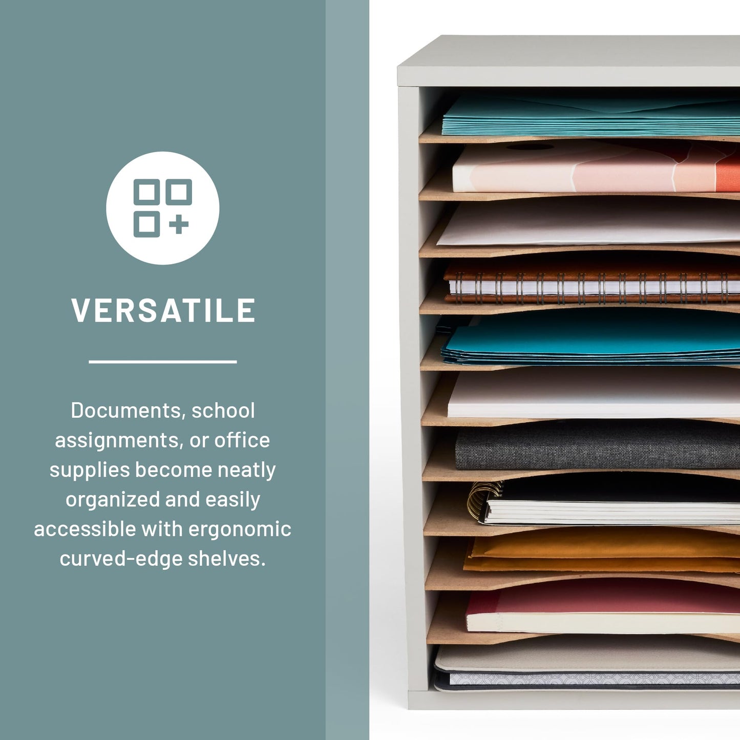 Safco Vertical Literature Organizer, 11 Compartments, Office and Classroom Mailbox with Adjustable Shelves, Wood Paper and Mail Sorter, Modern Gray