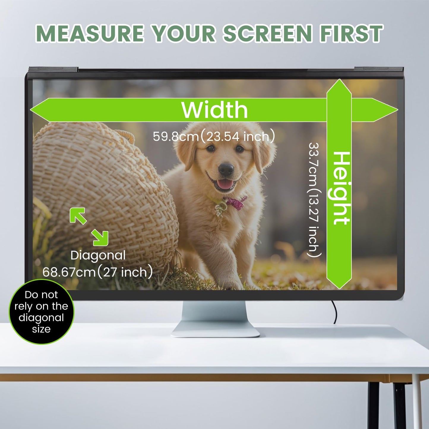 EliWhale [2 PACK] 27 Inch Removable Hanging Computer Privacy Screen for 16:9 Widescreen Monitor, Matte, Anti-Glare, Bluelight Block, Eye Health Protection, Size: 613 * 370mm