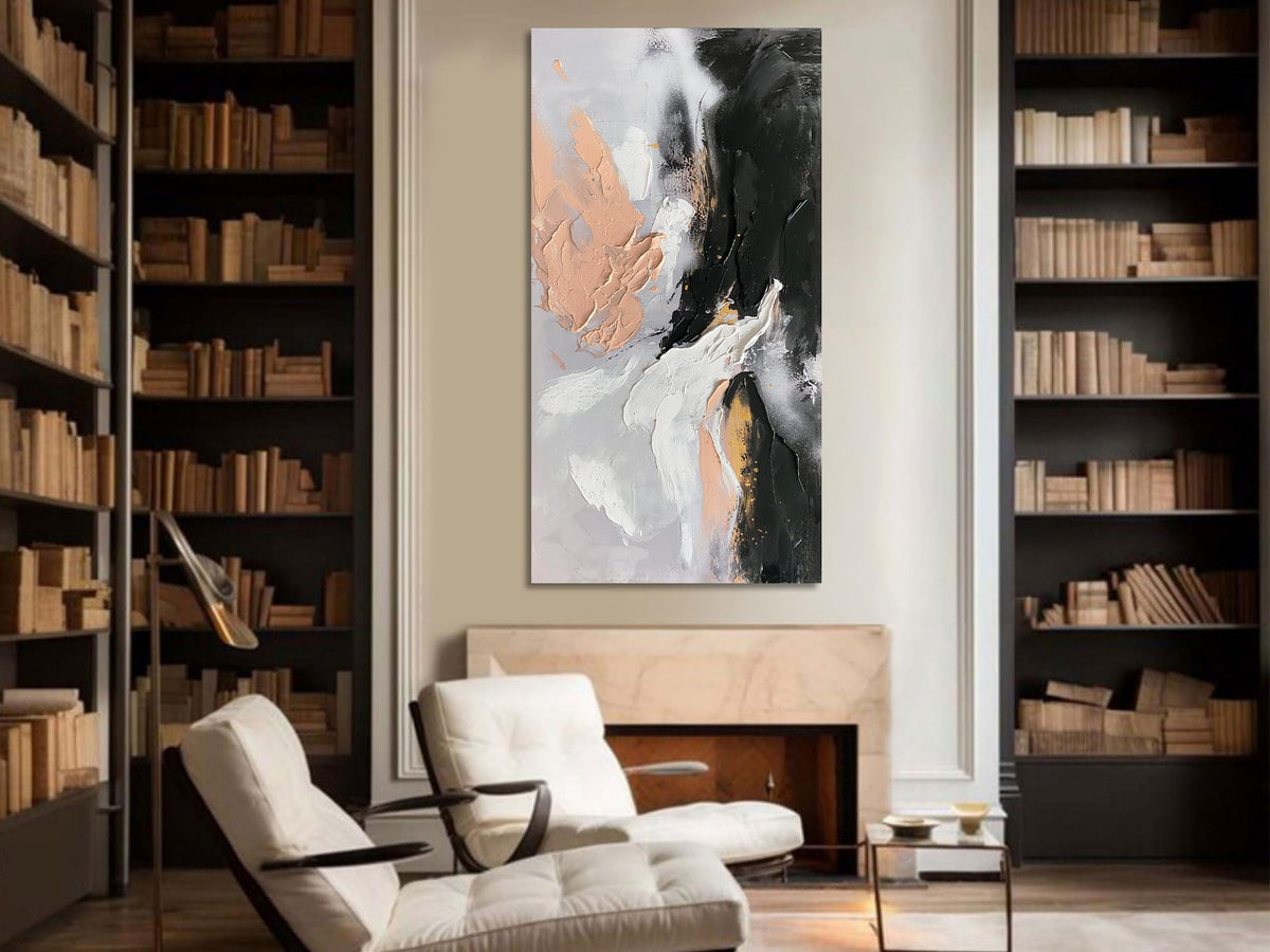 Ardemy Textured Abstract Canvas Wall Art - Black White Gold Beige Brush Strokes Painting Extra Large 58"x29", Modern Splatter Artwork for Living Room Bedroom Home Office Luxury Wall Decor