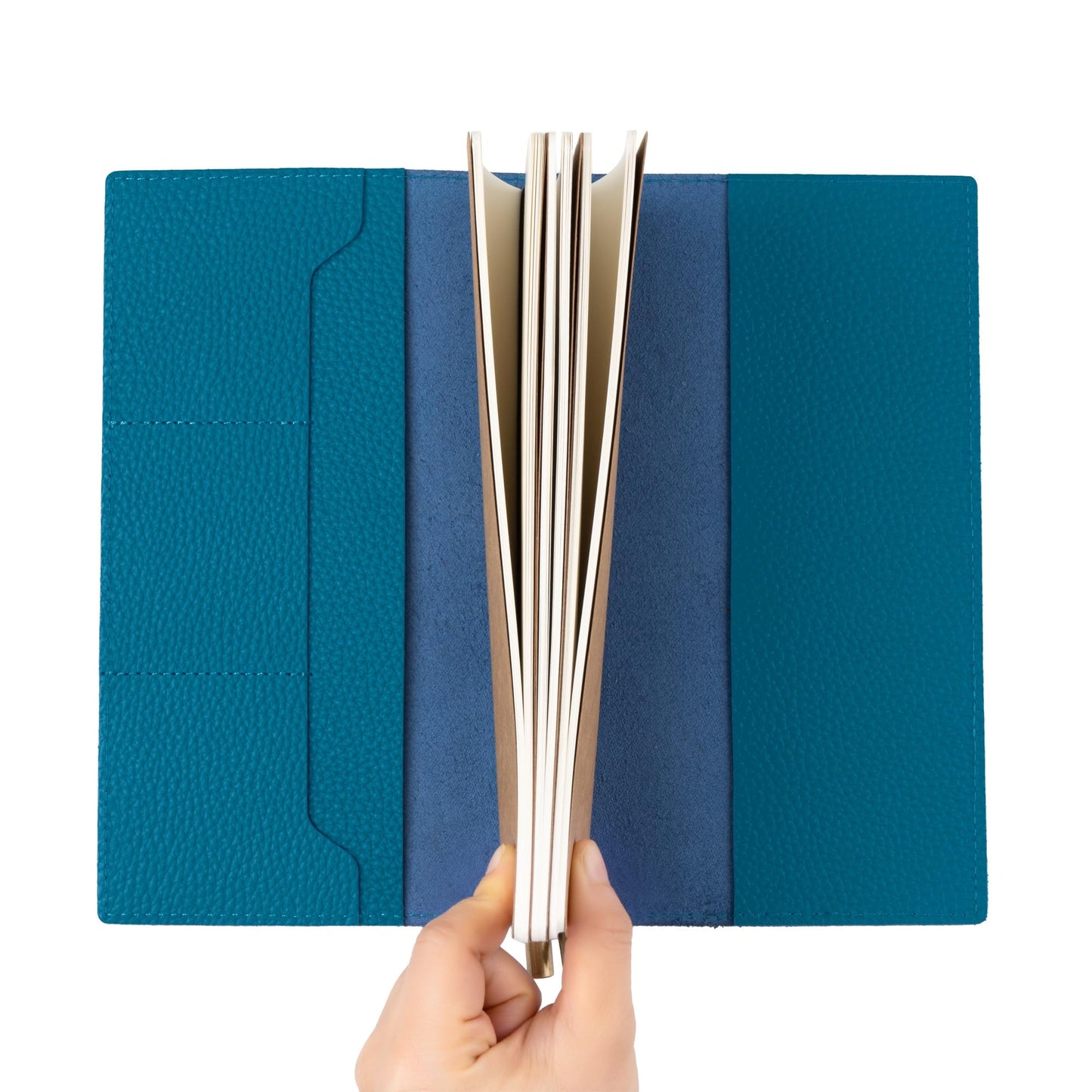 WANDERINGS Regular Size Travelers Notebook with Pockets - 4.5"x8.5" / 11.5cm x 22cm - Refillable Travelers Journal - A Beautifully Handcrafted Leather Journal in Artichoke, 100 GSM Blank Inserts