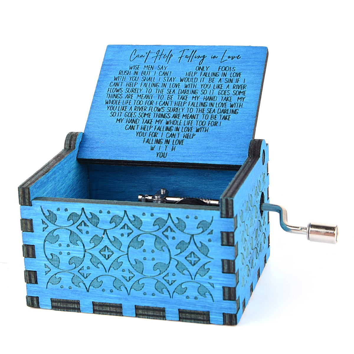 byykit Can't Help Falling in Love Wood Music Box,Antique Engraved Musical Boxes Case for Love One Wooden Music Box - Gifts for Lover,Boyfriend, Girlfriend,Husband,Wife (Blue)
