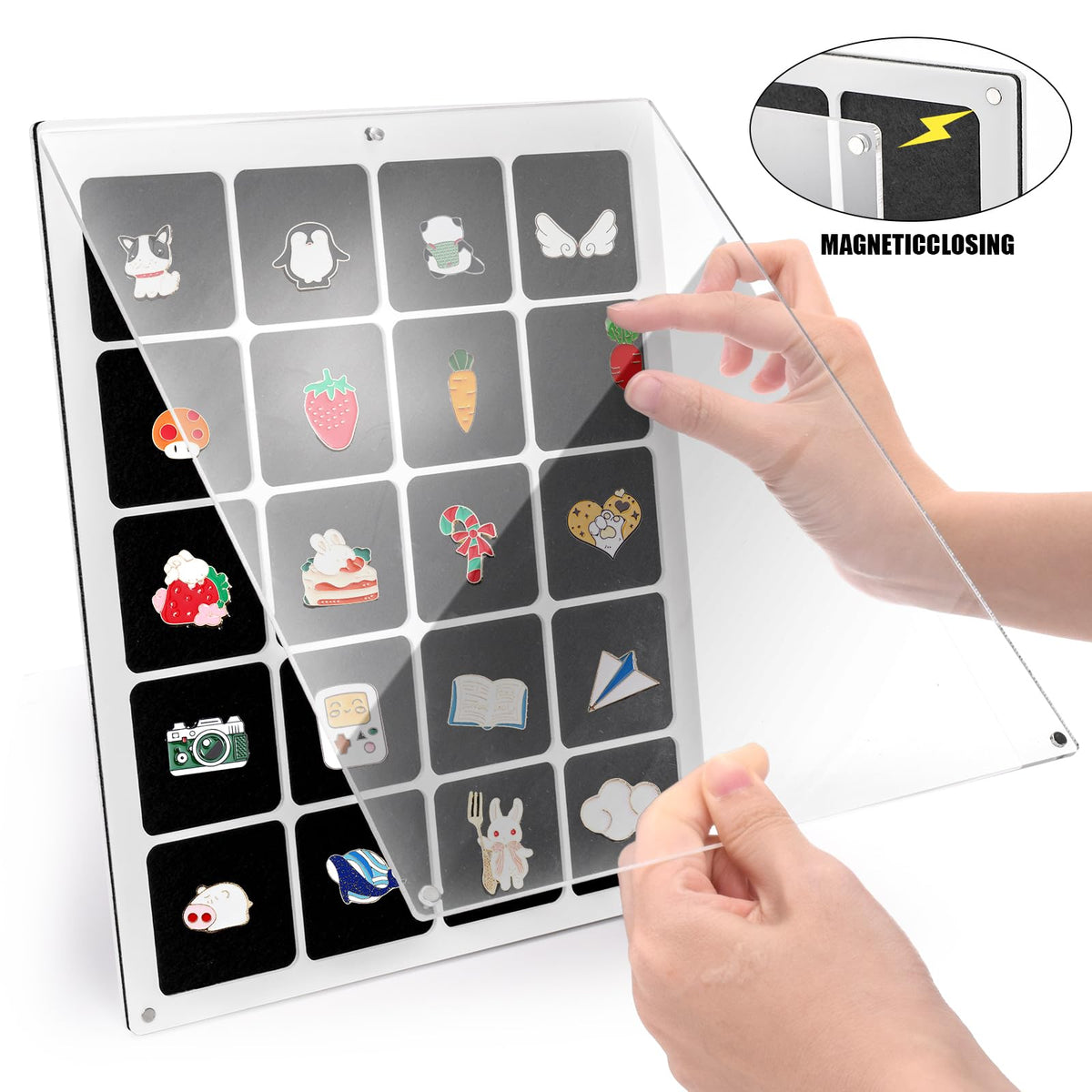 Peohud Acrylic Enamel Pin Display Board, 20 Grids Dust-Free Pin Collection Organizer, Clear Table Top and Wall Pin Holder Case for Jewelry Pins, Pin Gift, Pin Enthusiast