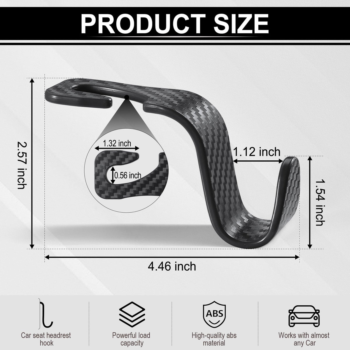 LivTee Car Purse Hook, 4 Pack Universal Auto Seat Headrest Hook Hangers Organizer for Coats, Umbrellas, Groceries - Carbon Fiber Black