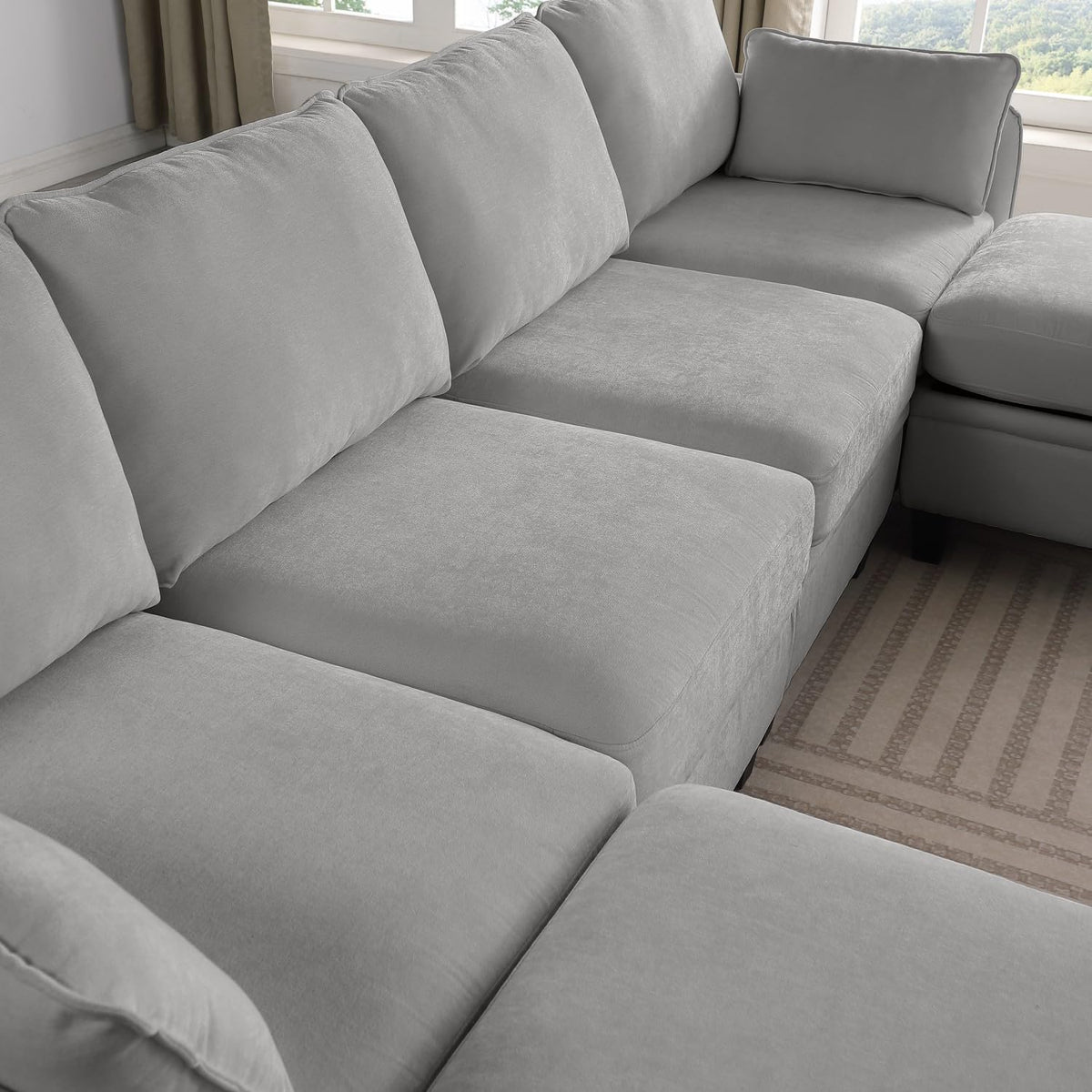 109" Modular Sectional Sofa, U-Shaped Cloud Couch with 2 Storage Ottoman, 6-Seat Chenille Deep Seat Sofa for Living Room, Apartment, Office, Grey