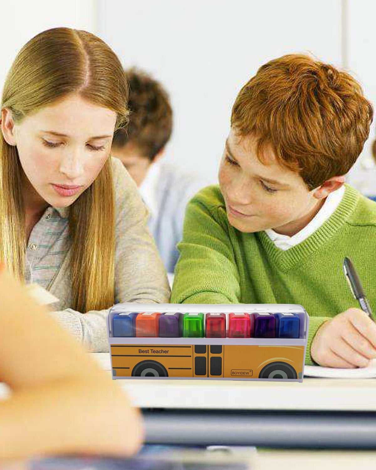 Pack of 8 Sorted Teacher Stamp BOYIDEW Self-Inking Rubber Stamps Teacher Review Photosensitive Stamps for Kids School Education Grading