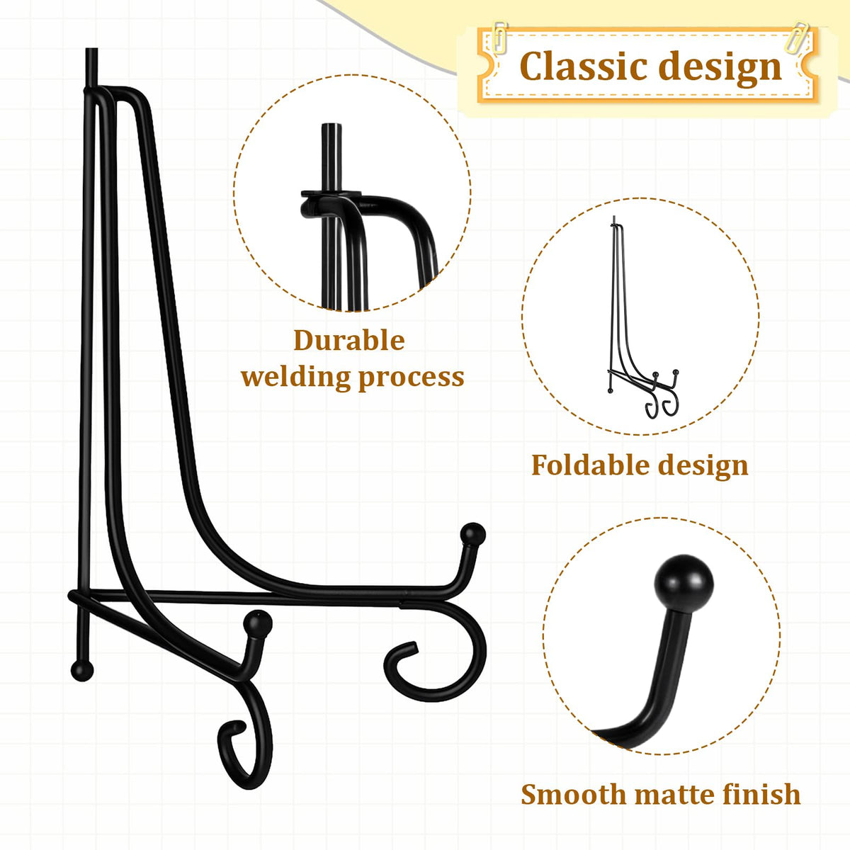 10 Packs Iron Display Stand, 10" Premium Black Iron Plate Stands Picture Stand Photo Stand for Display, Foldable Easel Stand Decorative Metal Plate Holders Display Stand for Frame Book Card Collection