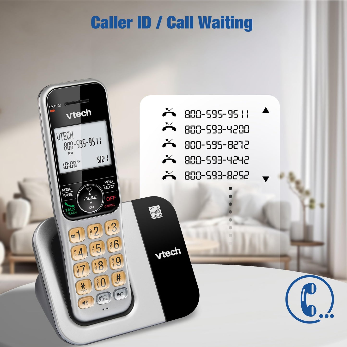 VTech Cordless Phone System for Home with Call Block, Large Display & Buttons, Backlit Screen, Full-Duplex Speakerphone, Caller ID/Call Waiting, DECT 6.0, Easy to Use, Table & Wall Mountable | CS5319