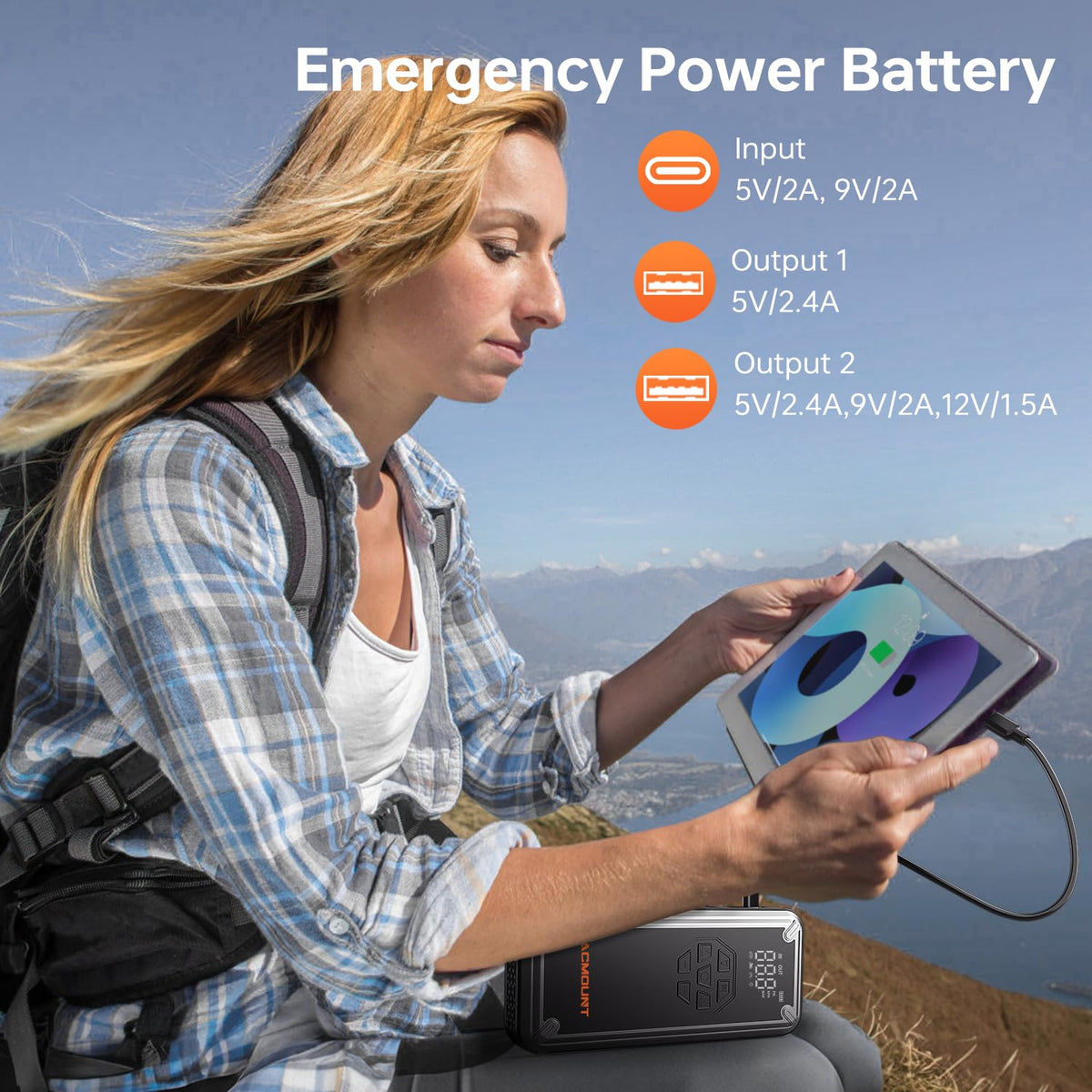 Acmount W160 Jump Starter with Air Compressor, 5000A Portable Car Jump Starter 150PSI Tire Inflator/Air Pump, 12V Battery(Up to 9L Gas/8L Diesel Engine) Jump Pack, Car Emergency Kit, Idea Gift for Man
