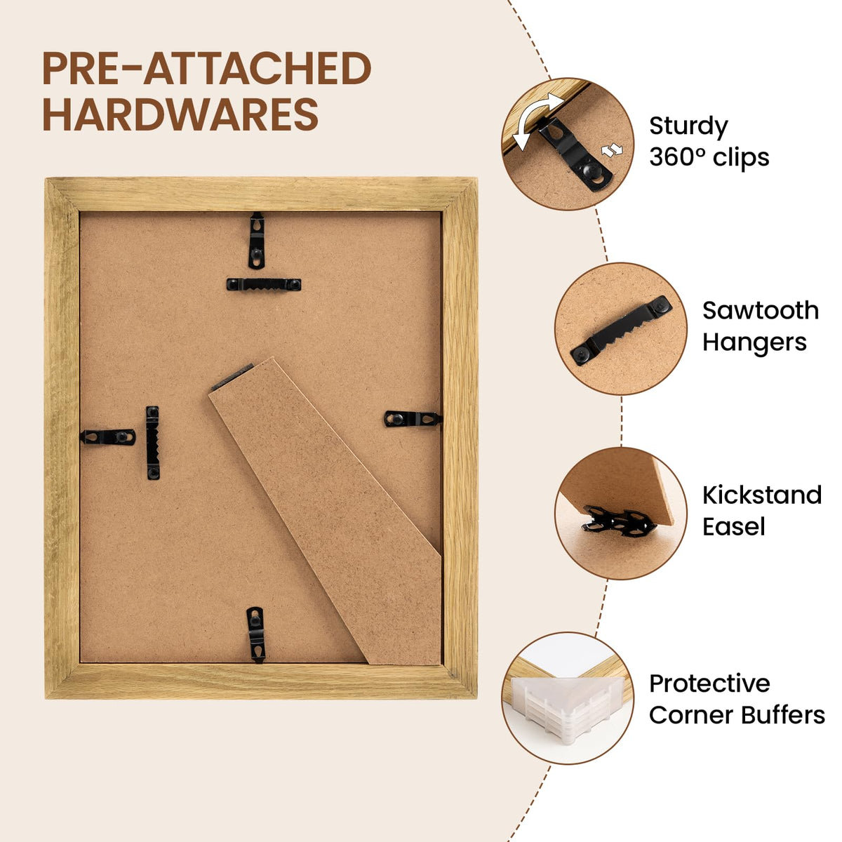 Natural Oak 8x10 Picture Frames Mat to 5x7 Picture Display,Original Wood Handcrafted Photo Frame,Wooden Frame 8x10 with Tempered Glass Graduation Family Wedding Pictures Tabletop & Wall Decor